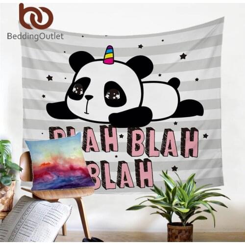 BeddingOutlet Panda Unicorn Wall Carpet Cartoon Bedspreads Animal Kids Teen Wall Hanging Striped Custom Tapestry Home Decor