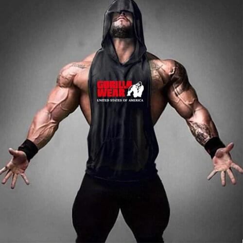 Superhero Print Men Bodybuilding Cotton Tank top Gyms Fitness Gorilla Wear Hooded Vest Sleeveless Hoodie Casual Fashion