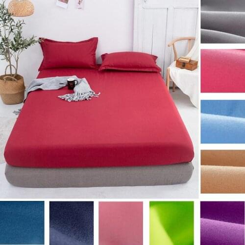 1PCS Fitted Sheet Solid Color Bed Sheets Single Double Queen Size 150cm*200cm Mattress Bed Cover (No pillowcase)