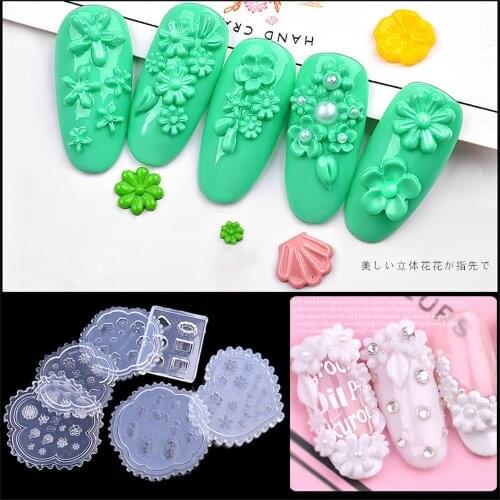Przy 6 Styles 1pcs Hot DIY Nail Art Silicone Mold UV Gel Decors Tools 3D Leaves Flower Daisy Pattern Nail Template Form Acrylic