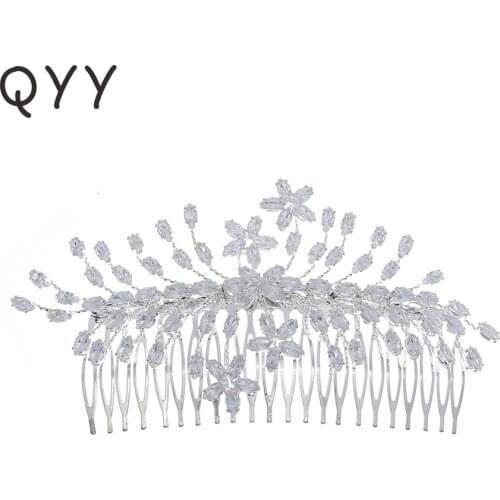 QYY Fashion Bridal Wedding Accessories Zircon Hair Comb Clips for Women Silver Color Hair Jewelry Prom Bride Headpiece Gifts