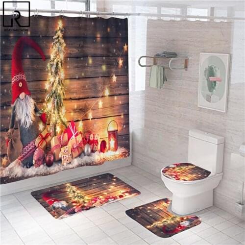 Christmas Festival Shower Curtains with 12 Hooks 1/3/4PCS Bathroom Curtain Bath Mat Set Toilet Carpet Non-slip Modern Home Decor
