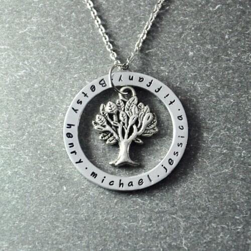 Family Tree Necklace, Tree Pendant, Handmade Mothers Day Gifts , Family Jewelry, nameplated necklace