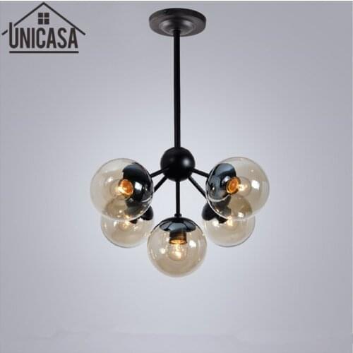 Modern pendant light industrial lighting bar Amber Glass Black lights DNA molecular vintage ceiling lamp kitchen lamps 5