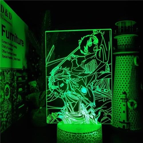 Attack On Titans Eren Jaeger Levi Ackerman 3D ANIME LAMP Led Nightlights 7 Color Changing lampara For Bedroom Decoration