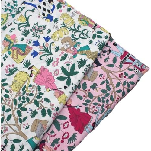 100% Plain Cotton Poplin White Pink Fairy Tales Rabbit Kids Cats Printed Cotton Poplin Fabric 50x140cm Tree Fabric Patchwork