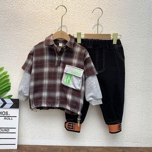 Spring Sportswear Boy Clothes Set Girls Clothing Set Baby Suit Outwear Long Sleeve Hoodie T Shirt+Boys Jeans Pants 2pc Suit 2-8Y