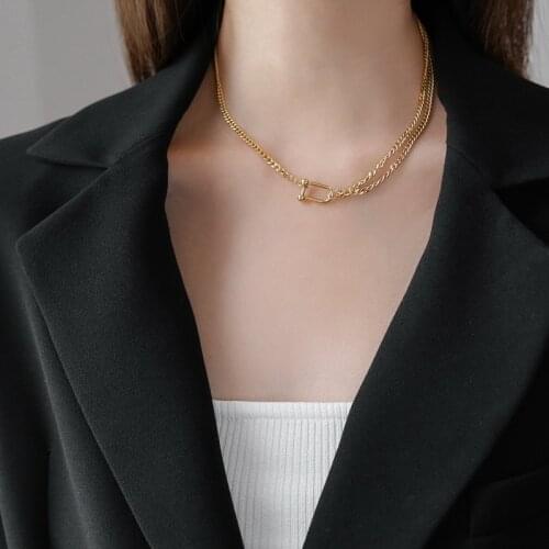 YUN RUO Not Fade 18 K Gold Horseshoe Choker Double Layer Necklace Fashion Sexy Titanium Stainless Steel Jewelry Woman Accessory