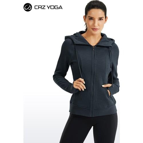 CRZ YOGA Womens Cotton Hoodies Sport Workout Full Zip Hooded Jackets Sweatshirt
