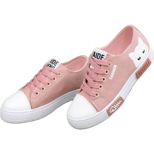 20201 Vulcanized Women Flats Female Cartoon Cat Womens Platform Sneakers Ladies Board Shoes Round Toe Plus Size 40
