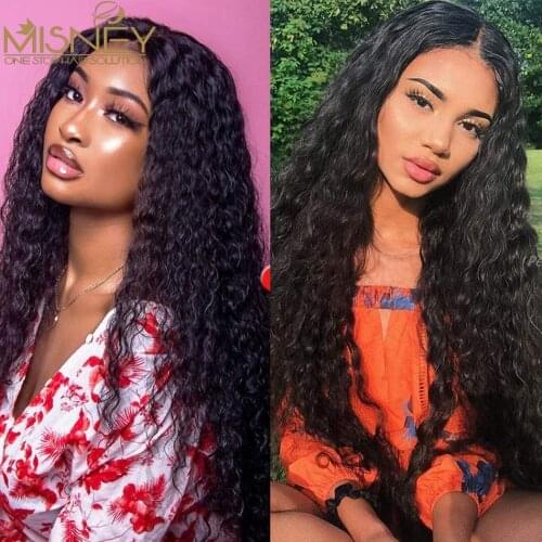 MISNEY Hair Water Wave Lace Front Wig For Women 100% Human Hair Wigs Pre Plucked Lace Frontal Wig Brazilian Remy Hair Curly
