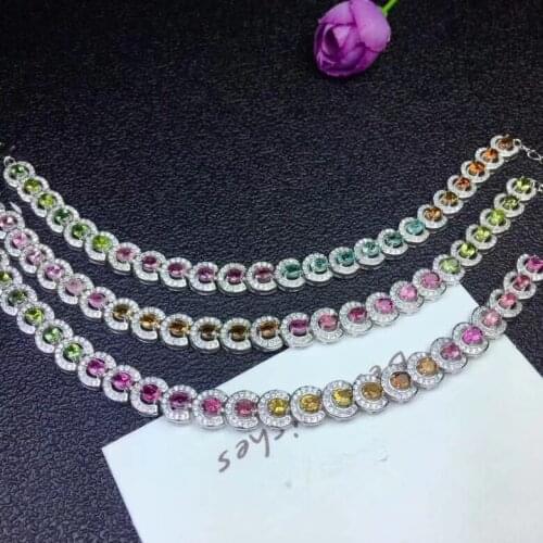 Fashion grace hoop round natural Multicolor tourmaline Bracelet Natural gemstone bracelet S925 silver woman party gift jewelry