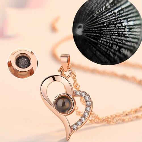 Women Aesthetic Necklace Love Memory Projection 100 Languages I Love You Jewelry Best Gift Heart Necklaces for Women Girl