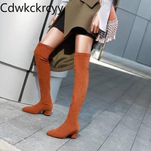 Winter The New fashion Pointed Thick heel Over the knee elastic force Knight boots Plus cashmere Keep warm High heel Women boots