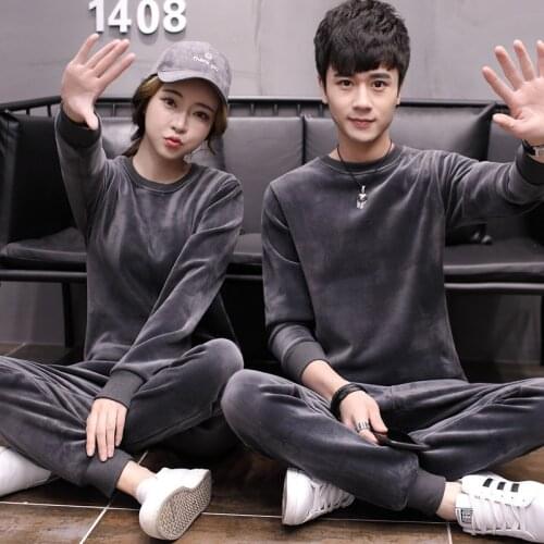 Winter Warm Mens Sport Suits Solid Color Unisex Casual Tracksuit Two Pieces Set O-Neck Long Sleeve Sweatshirt Tops + Pants S-3XL