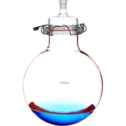 10000ml 24/29 Glass Reactor Single Neck 10L Lab Reaction Kettle Bottle W/1-Neck Lid & Steel Clamp