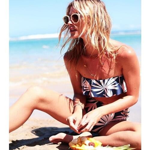 2-pc Sexy Bikinis String Swimwear Ruffle Floral Bikini Set Flouncing High Waist Bathing Suits Pleated Pushed Up Women Swimwear