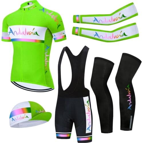 2020 Andalucia Summer Cycling Jersey Set Men Bib Gel Shorts 5pcs Full Suit Team Bicycle Jersey Maillot Culotte Sport Wear