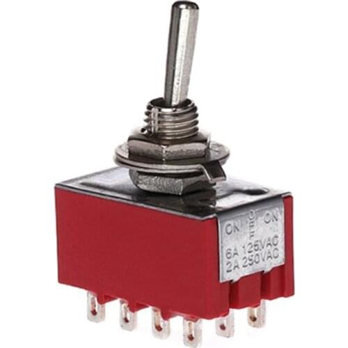 2A/250VAC 6A/125VAC on-off-on 3 Way 4P2T 4PDT Toggle Switch 12 Solder Terminals