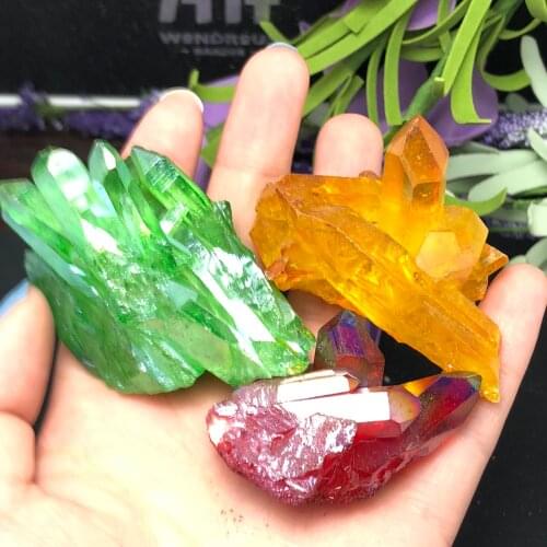 3pcs Aura Quartz Crystal Cluster Angel Aura Natural Quartz Crystal Druzy Geode Specimen Minerals Reiki Healing Chakra