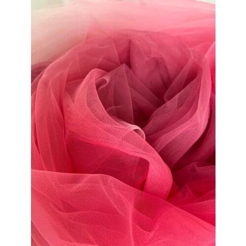 5 yards Dip Dye Tulle Fabric, Hot Pink Tulle Fabric With Ombré Color For Dress, Cotustome