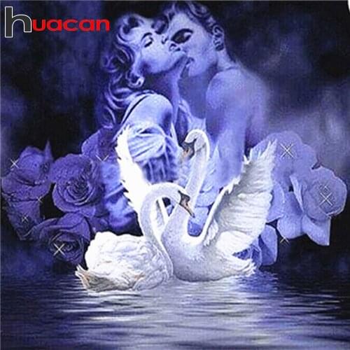 Huacan 5d Diamond Painting Full Drill Square Swan Pictures Of Rhinestones Mosaic Couple Diamond Embroidery Decorations For Home
