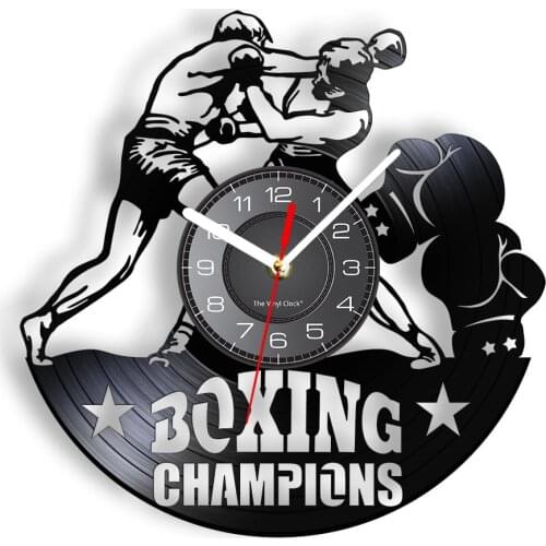 Boxing Punch Gloves Vinyl Record Wall Clock Boxer Champions Inspired For Home GYM Decor Wall Art Vinyl Album Disk Crafts Clock