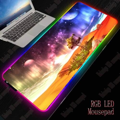 Clouds Desert Flowers Grass Large Gaming Glow Mousepad RGB XXL Computer Mat LED Backlit Mat Desk Mat for CSGO Keyboard PC Pad
