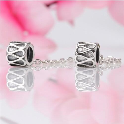 Bewill S925 Sterling Silver Water Drop Wave Shape Safety Chain Charm Fit Original Beads Bracelet Jewelry