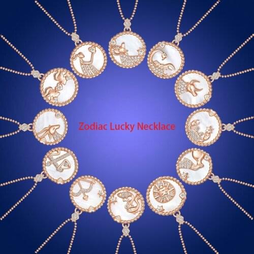 Chinese Style New Twelve Constellation Round Card Couple Necklace Scorpio Devil Pendant Fashion Gift Elegant Hanging Neck Chain