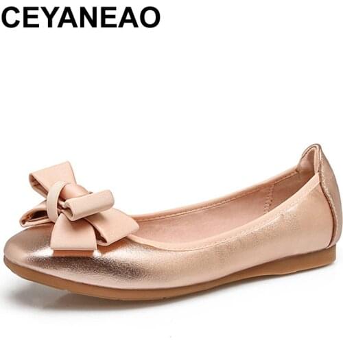 CEYANEAOWomen Spring Flat Shoes2018 Fashion Butterfly Knot Ballerina Flats Comfortable Girls Red Shoes Plus Size Mocasines Mujer