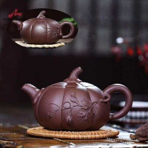 Handmade Teaware Yixing Teapot 350cc 210cc Purple Clay Zisha Pot Pumpkin Carving Tea Pot