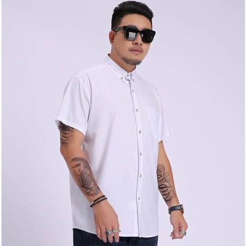 Color: White Black Red Dark blue Purple Mens Shirt 2019 New Large size Short-sleeved Shirt Male Business Casual Shirt