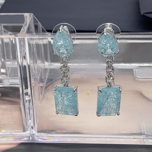 EYER Luxury Elegant ICE Flower Blue Earrings CZ Cubic Zircon Craystal Bridal Earring Accessories For Women Wedding Jewelry gift