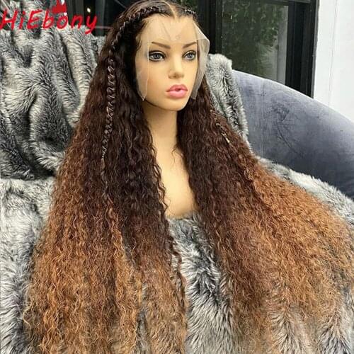 HiEbony Ombre Curly Lace Front Wig Pre Plucked Glueless Lace Front Wig Remy Human Hair 13x4 Front Lace Wigs 180% Density Wigs