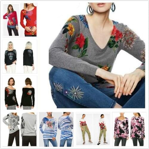 Spain D multiple original single tail flower printed knitwear sweaters