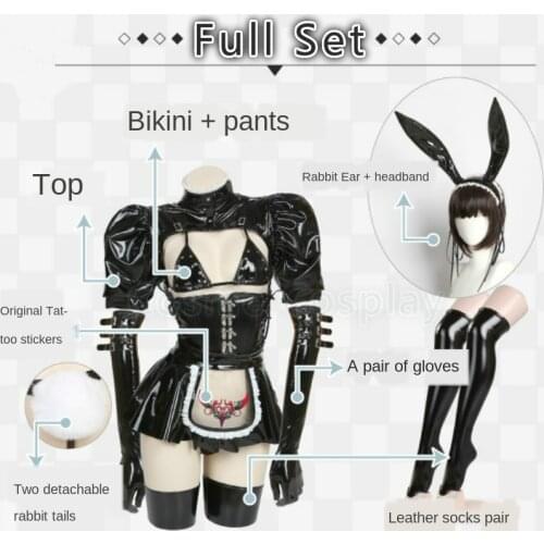 Cos Dark Reign Maid Cosplay Costume Leather Leotard Elastic Bunny Girl Clothing Set Hot Anime Cosplay Bishop Sleeve