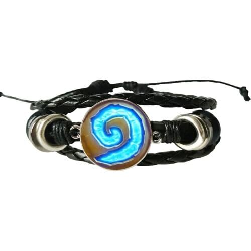 WoW World of Warcraft Hearthstone Glass Round Charm Leather bracelet Jewelry Chain Blue bracelet men Jewelry women gift