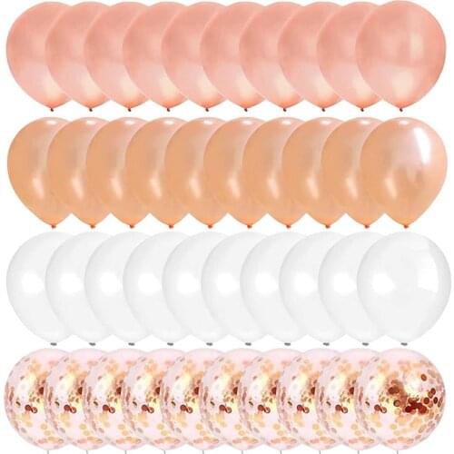 Rose Gold Confetti Latex Peach Balloons, 50 Pack 12 Inch White Balloons for Birthday Party Graduation Decorations