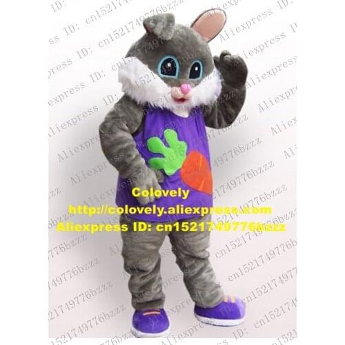 New Grey Radish Rabbit Bugs Bunny Looney Tunes Hare Lepus Jackrabbit Mascot Costume Mascotte With Purple Dress No.218 Free Ship
