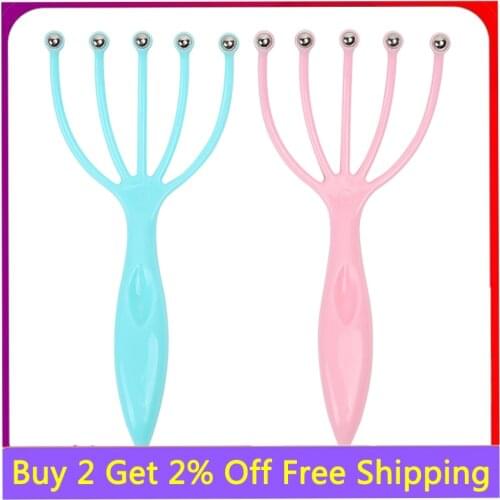 Head Massager Scalp Neck Comb Roller Five Finger Claws Steel Ball Hand Held Relax SPA Hair Care for hair growth Stress Relief