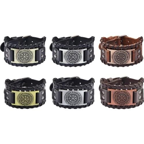 Viking Braided Rope Mens Bracelet Leather Bangle Wristband PU Leather Brown