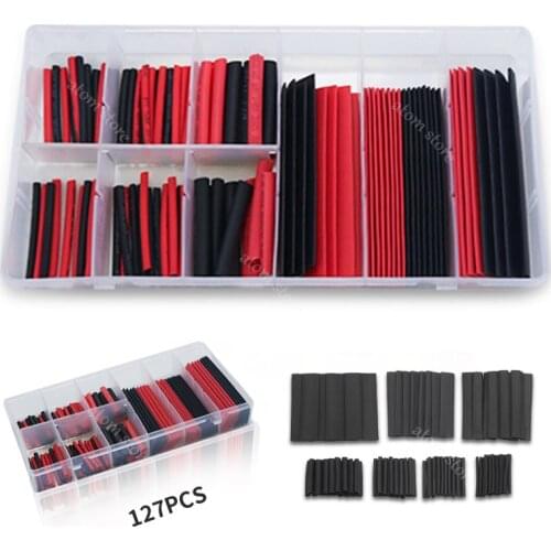 127Pcs Red Black Heat Shrink Sleeving Tube Assortment Kit Electrical Connection Wire Wrap Cable Waterproof Insulat Shrinkage 2:1