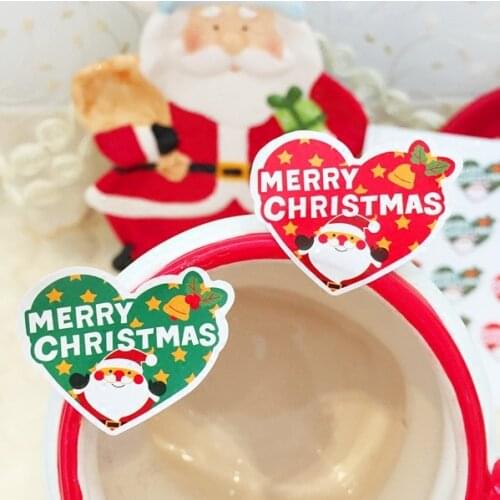 160Pcs/10Sheets Heart Shaped Merry Christmas Santa Handmade Cake Packaging Sealing Label Sticker Baking DIY Gift Stickers