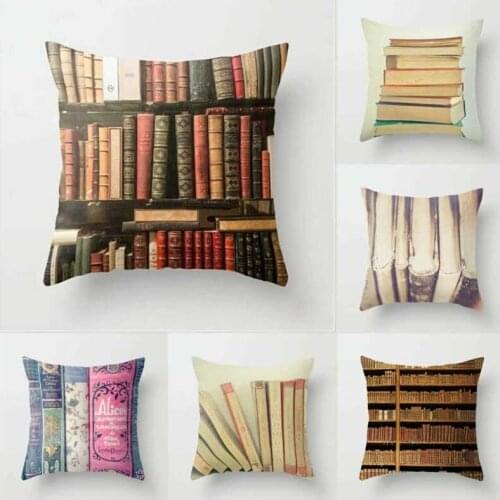 Sofa Pillowcase Library Books Cushion Home Decor 18" Printing Cotton Linen Pillow Case Couch Cover