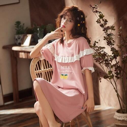 New Celebrity Lovely Soft Skirt Girl Pajamas Summer Thin Cotton Nightgowns Sleepwear Set
