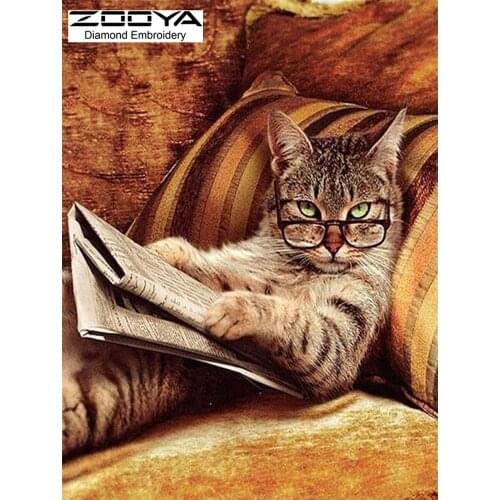 New Needlework Glasses Cat Lying On The Sofa Reading book Diamond Painting Mosaic Diamond Embroidery With Home Decoration BJ167