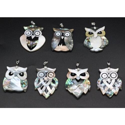 Wholesale Natural Abalone Shell Reflective Animal Owl Charms Pendant for Women Jewelry Making DIY Necklace Accessories Gift