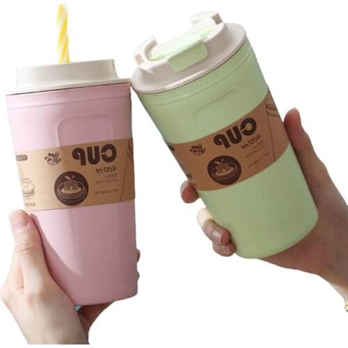 Wheat Straw Cups Sealed Leakproof Cup Portable Milk Coffee Cup Mug Drinkware Gift Tumbler Wheat Straw Water Cup with Straws