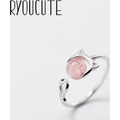 RYOUCUTE 100% Real Silver Color Jewelry New Designer Big Stone Cat Rings for Women Bijoux Statement Antique Ring Anillos